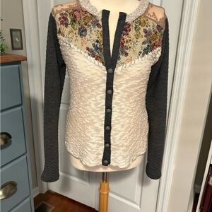 Buckle Mixed Media Button Cardigan sweater, women’s medium